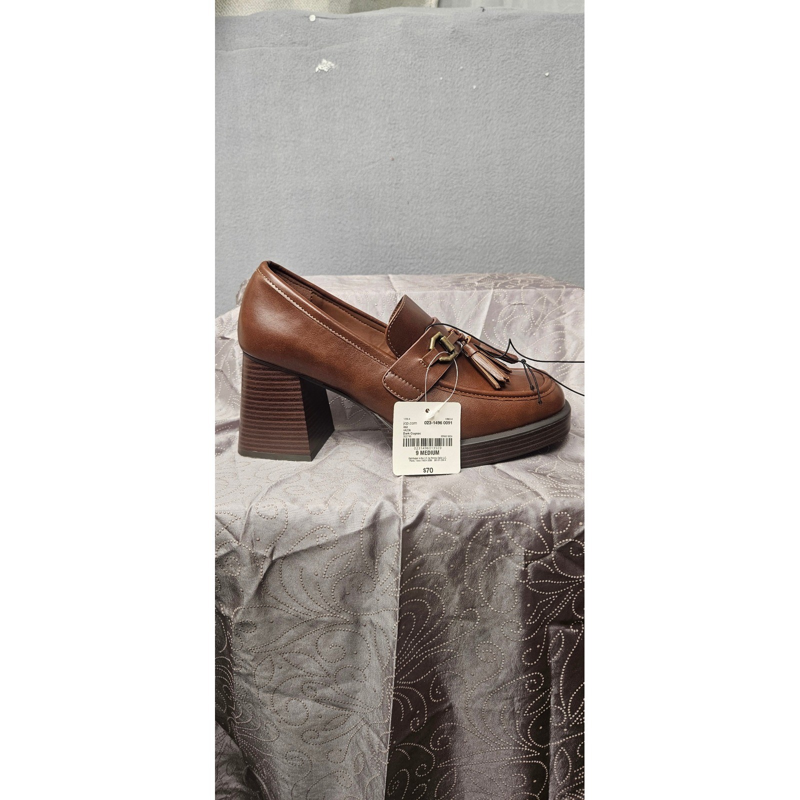 ana Hazen Dark Cognac Brown Tassel Chunky Block Heel Platform Loafers Mens 9M