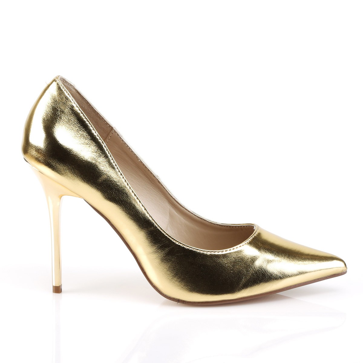 Pleaser Classique 20 4″ Pointed-Toe Stiletto Pumps Pointed Gold Met Pu sz 8