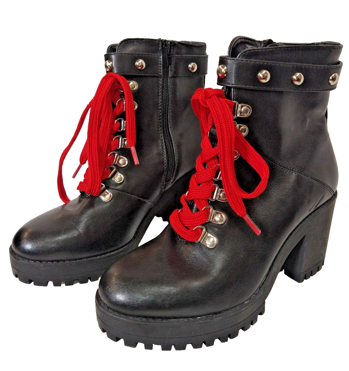 Black Platform Boots Combat Chunky Goth Grunge Punk Biker Street Y2K sz 5.5