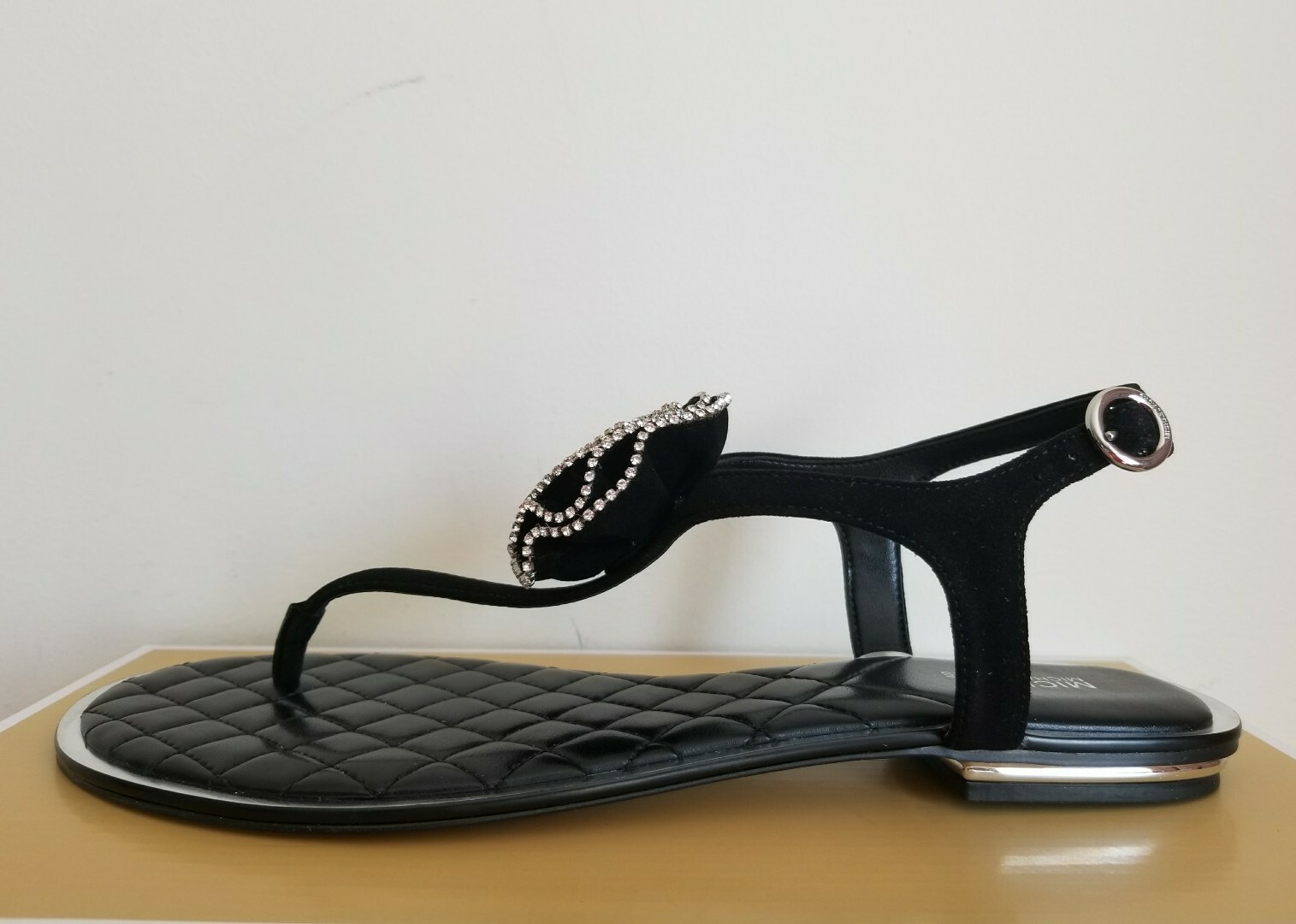 Michael KORS VALENTINA SILVER MK LOGO CRYSTAL FLOWER SANDALS US 10 I LOVE SHOES