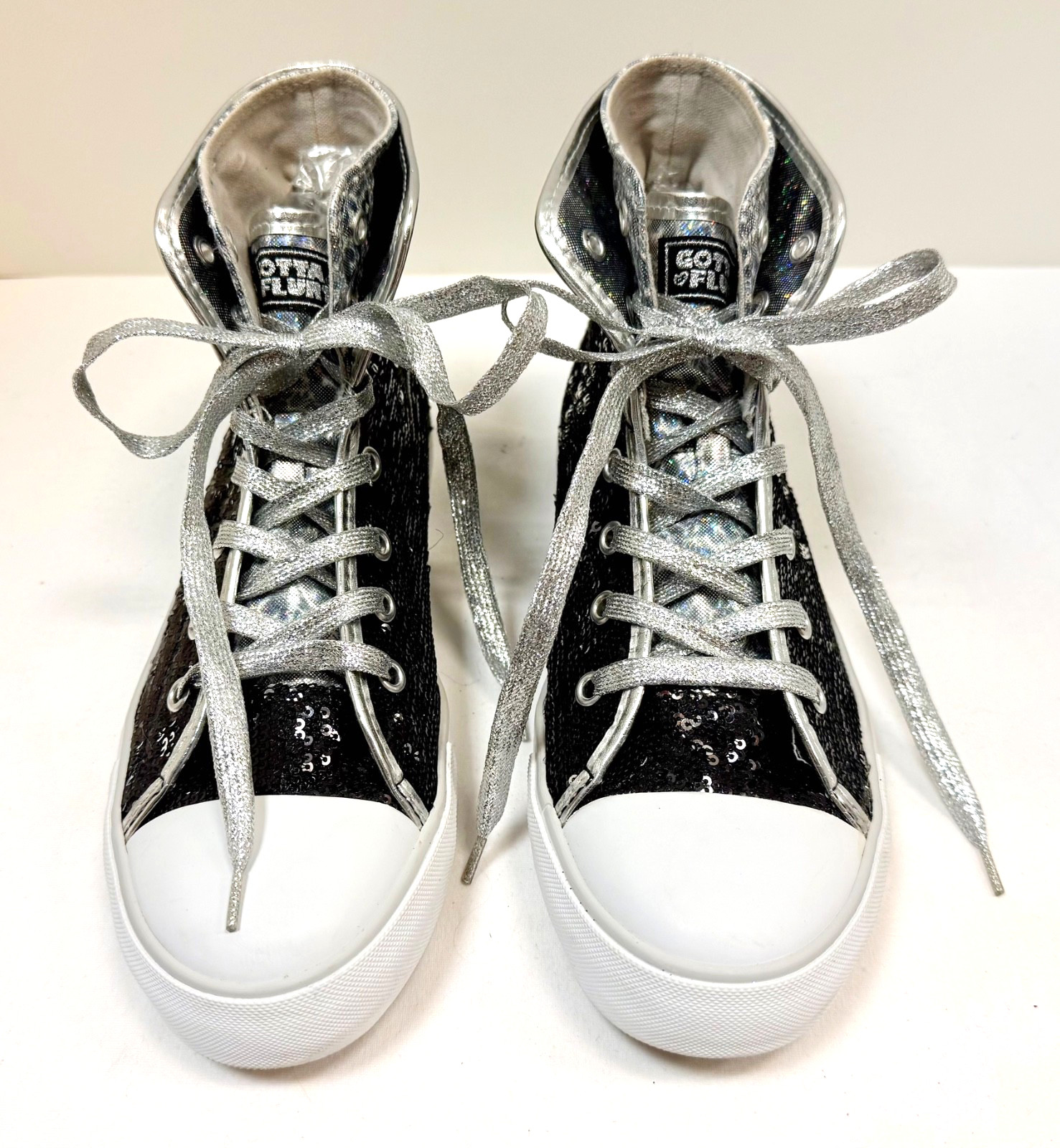 Gotta® Flurt Women’s size 8 Black/Silver Sequin Hi-Top Convertible Sneakers NIB