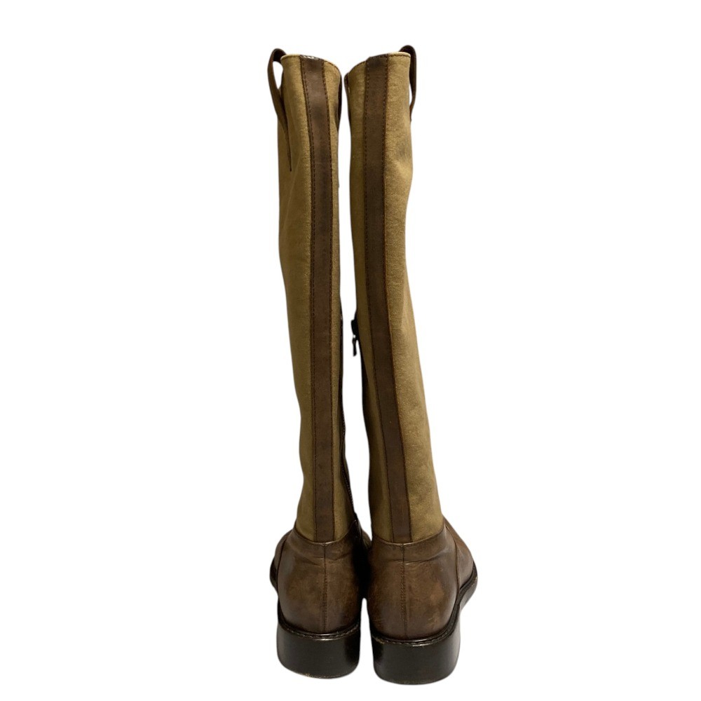 DRIES VAN NOTEN Canvas Panel Side Zip Long Boots, 38, Brown/Beige Women USED