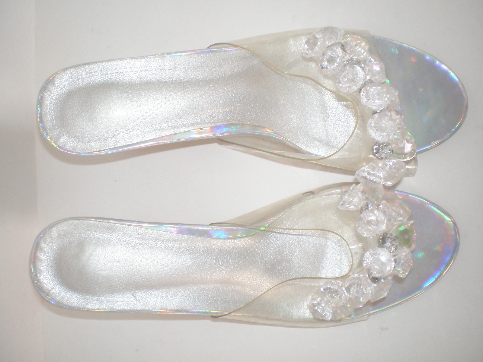 Silver & Translucent Iridescent SHOES w/Disco Ball HEELS Sz 8.5 Wedding ~ Party