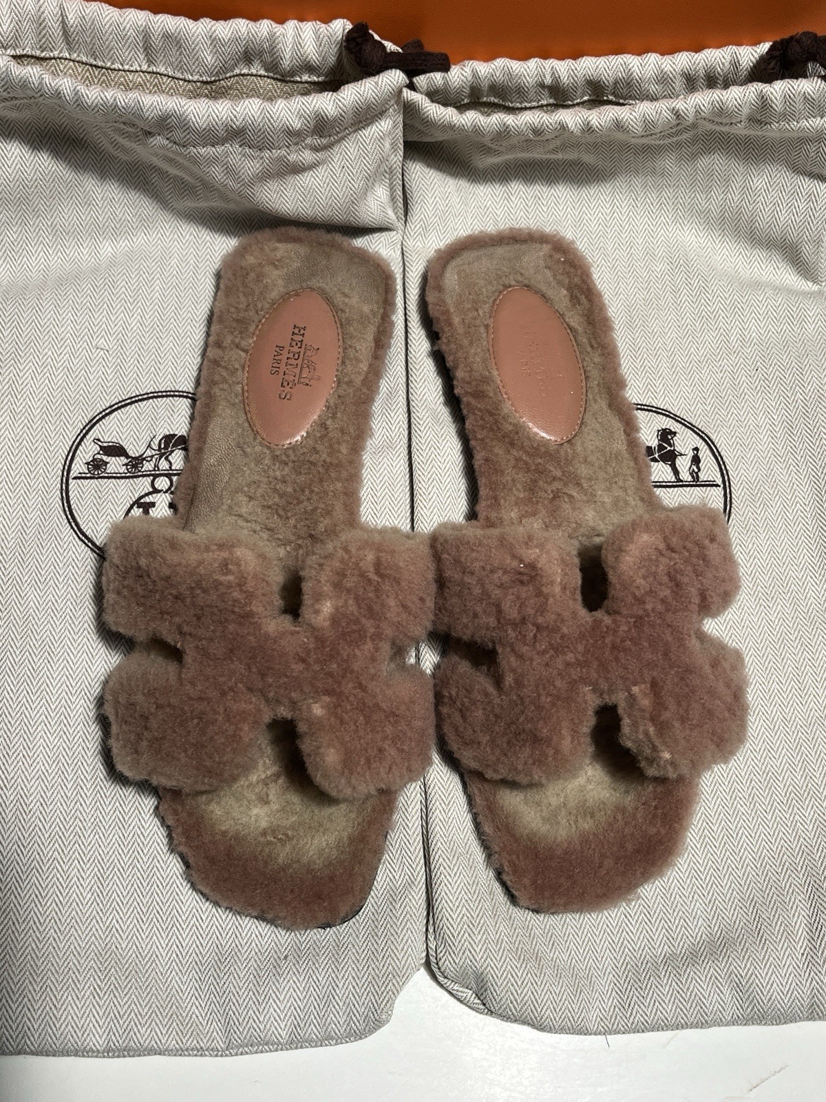 Hermes Teddy Shearling Fur Oran Sandals Size 36 With Box And Bags