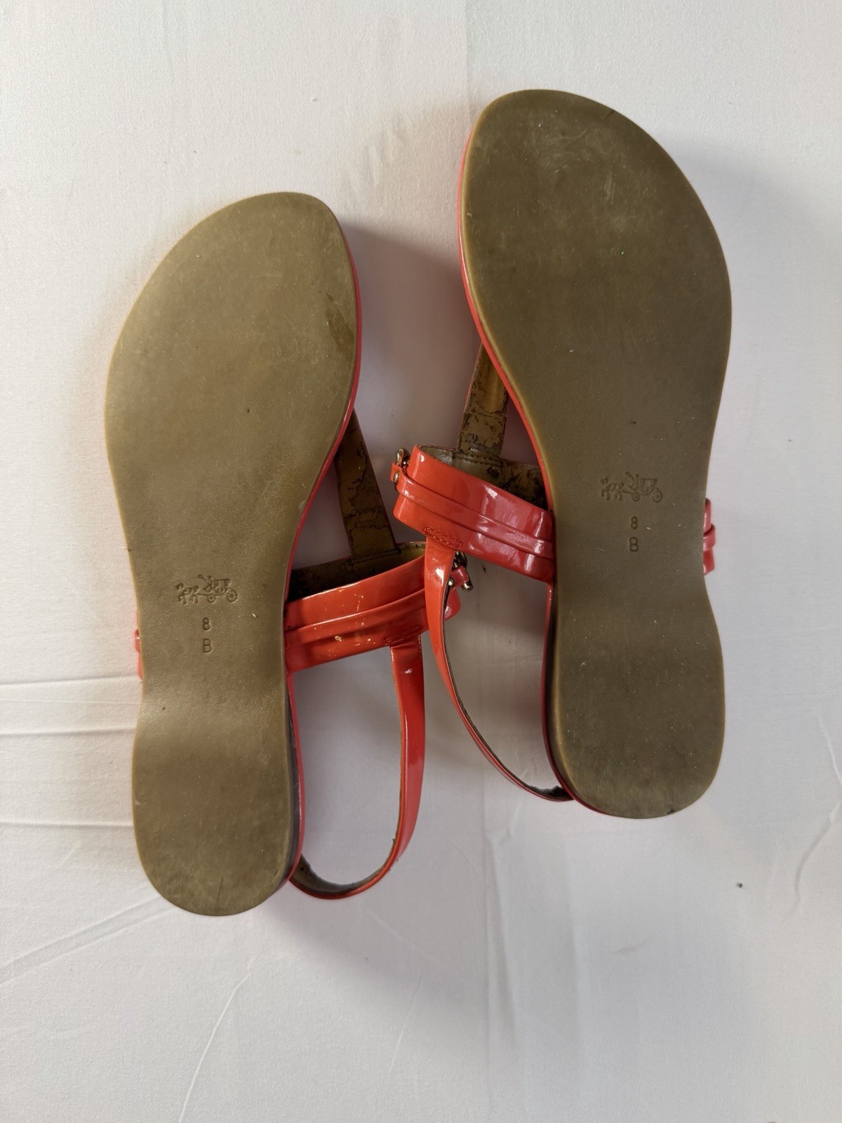 Coach Catherine Orange Leather Thong Flat Sandals Ankle Strap Buckle Logo US 8 B