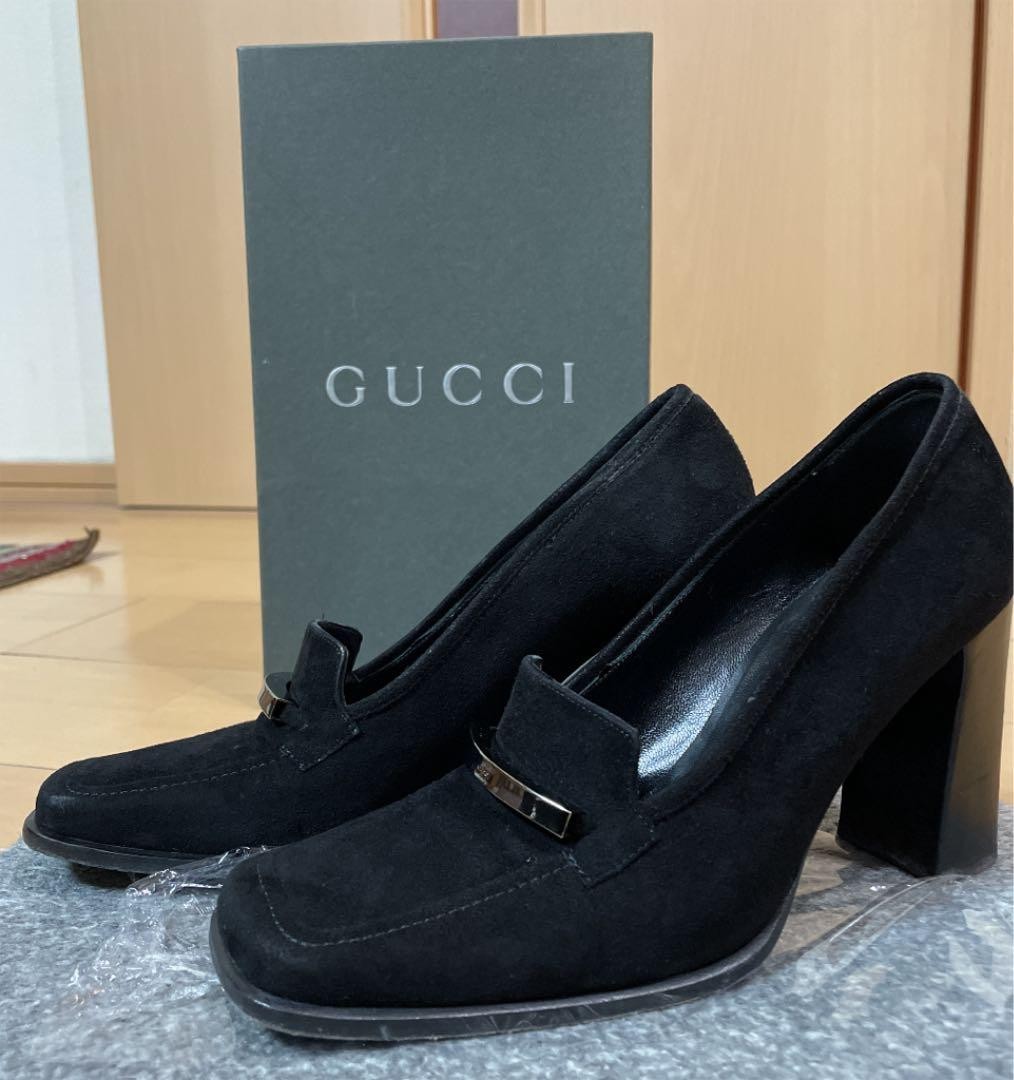 Rare GUCCI Black Suede High Heel Pumps 35.5 (US 5.5) Approx 8.5cm Heel