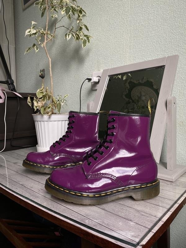 Women Dr Martens Boots Purple Leather 38 #8KE2