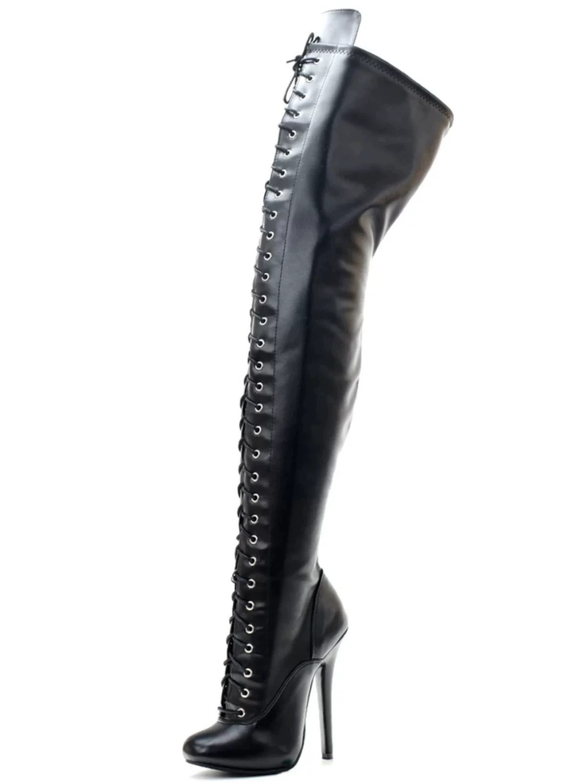 Women’s Chic Round Toe Lace Up Black Over Knee High Long Boots Party High Heels