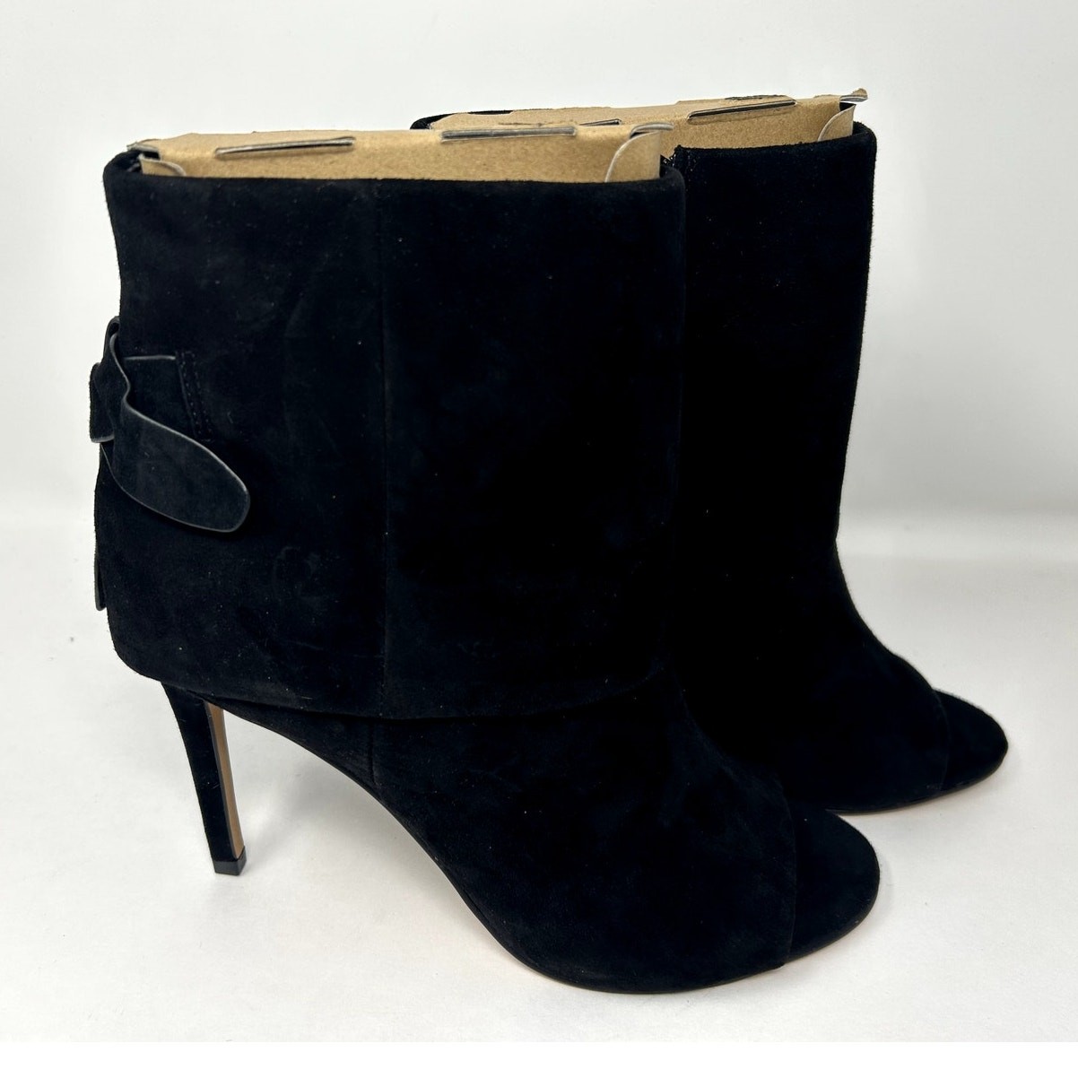 Vince Camuto Womens Camesha Suede Peep Toe Booties Shoes Black 7.5 Medium (B,M)