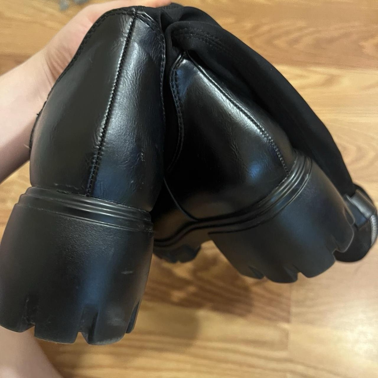 Women’s Black Knee-High Combat Boots Synthetic Round Toe Zip Buckle Size 6