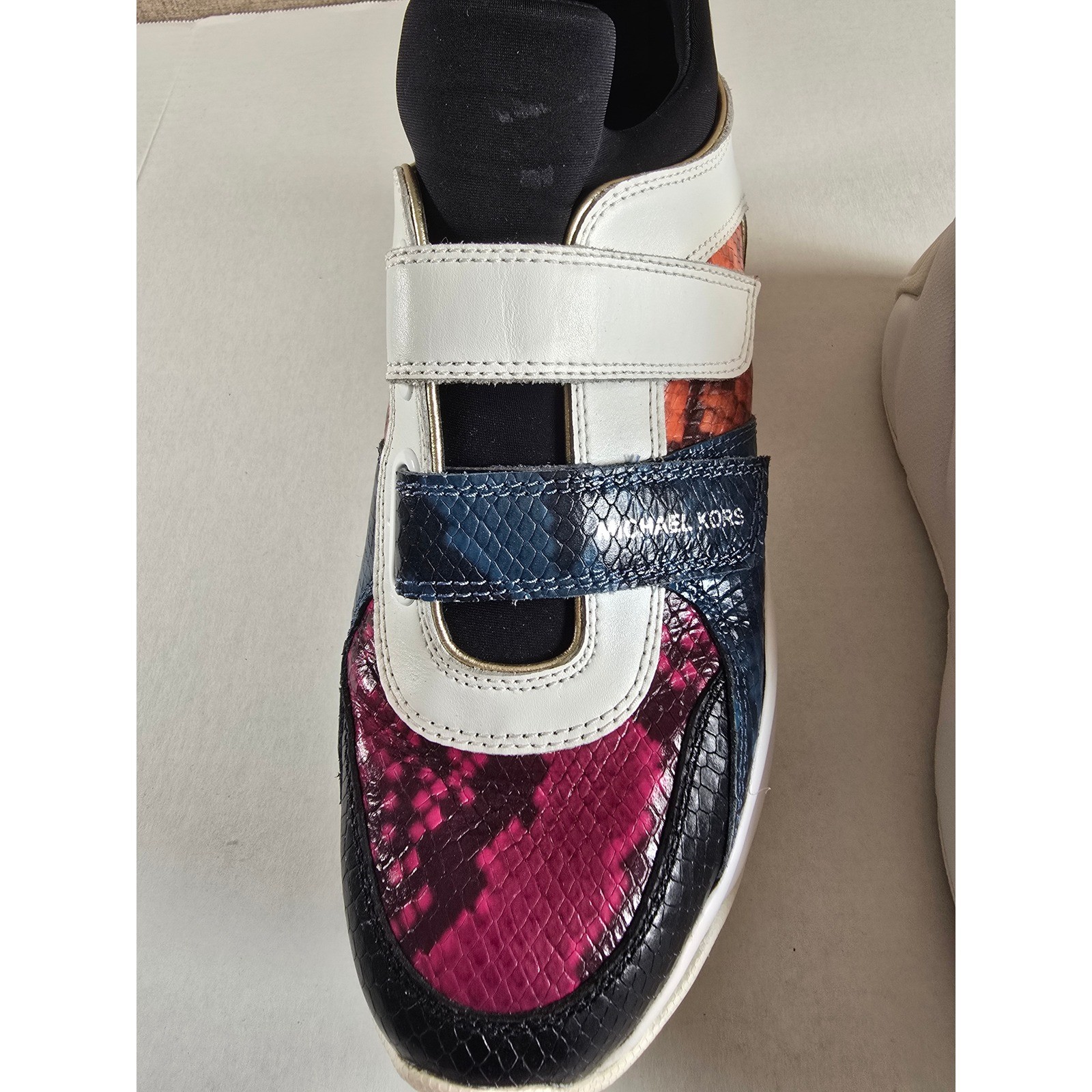 Michael Kors Cosmo Multi Color Snakeskin Embossed Platform Sneakers Straps