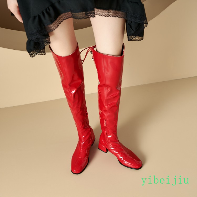 Womens Lady Gothic Over The Knee High Boots Patent Leather Shoe High Chunky Heel