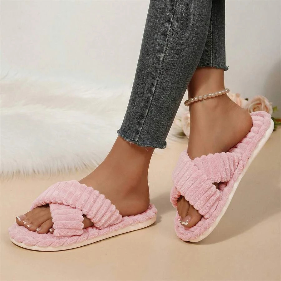 Women’s Memory Foam Slippers Open Toe Cross Band Indoor Outdoor