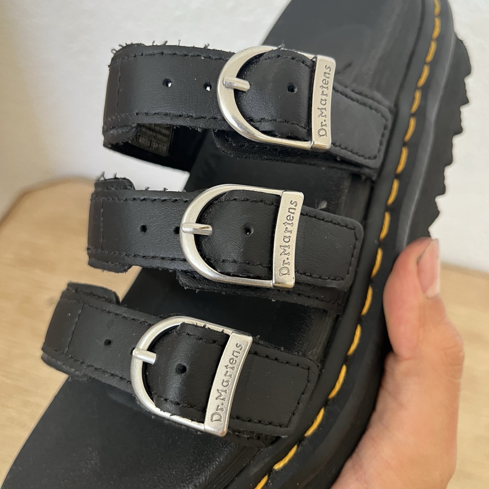 Dr. Martens Blaire Slide Sandals Black Leather Platform Buckle US 7 UK 5 Docs 38