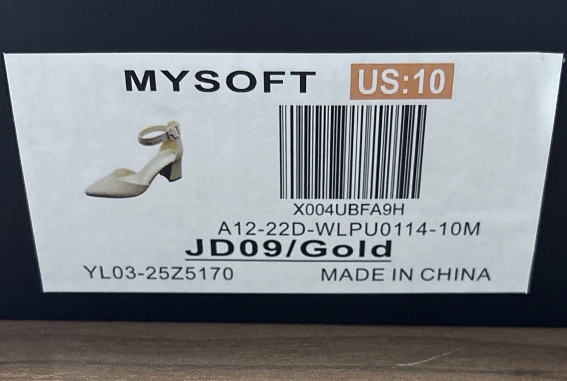 Mysoft Women’s Pointed Toe Chunky Gold Heels Size 10