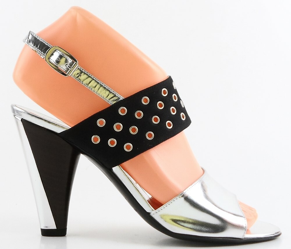 $480 MARC JACOBS 693974 Silver Metallic Black Designer Fashion Sandals 6 EUR 36