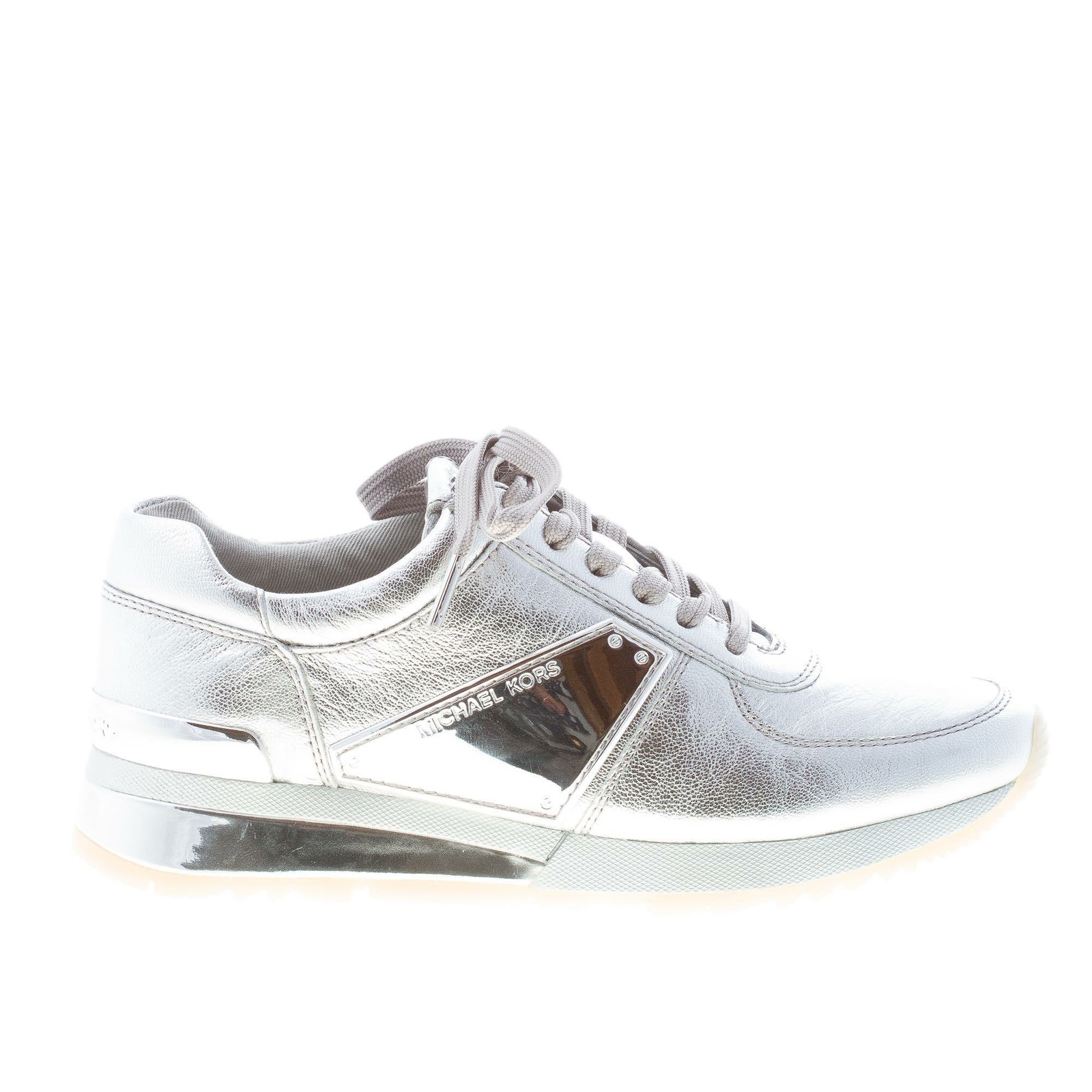 MICHAEL KORS women shoes silver metallic leather Allie Plate Wrap sneaker