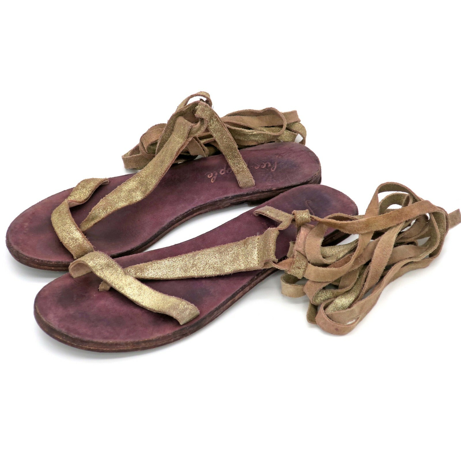 Free People Dahlia Lace Up Wrap Gladiator Sandals Metallic Leather Women’s 36 6M