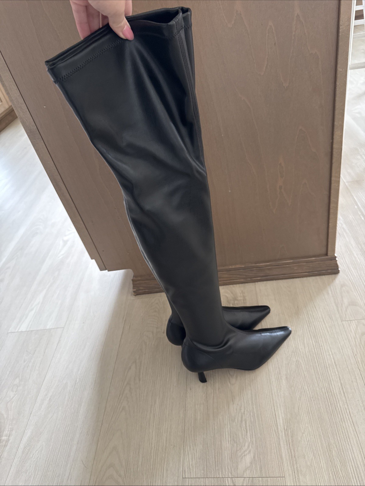 Angel Alarcon Leather Black Kitten Heels Over The Knee Boots