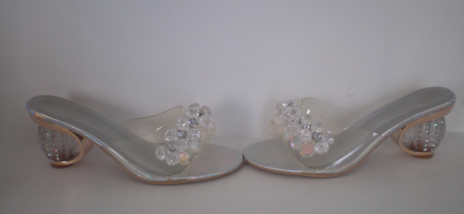 Silver & Translucent Iridescent SHOES w/Disco Ball HEELS Sz 8.5 Wedding ~ Party