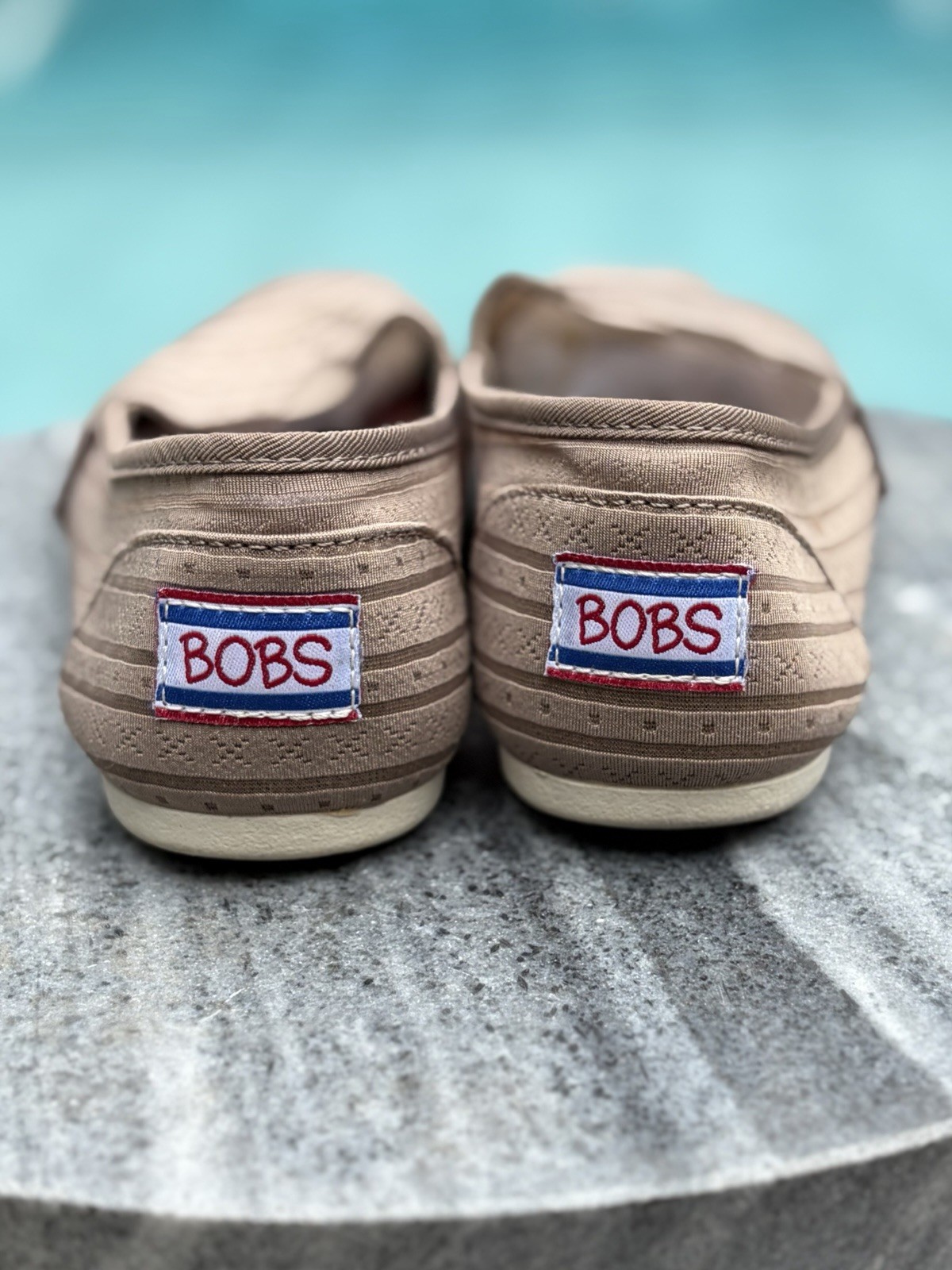 BOBS from Skechers Memory Foam Beige Slip-On Flats Striped Women’s 6.5