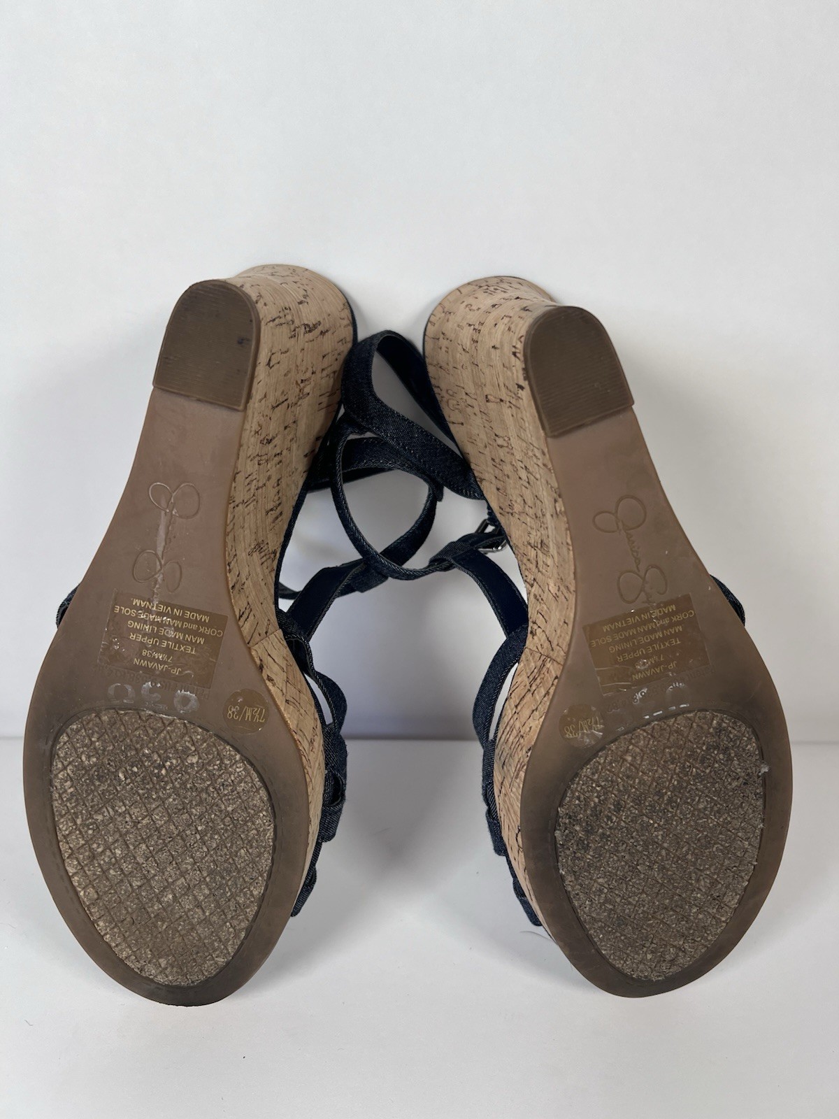 Jessica Simpson Javawn Denim Cork Wedge Sandals Women’s Size 7.5 M Strappy Blue