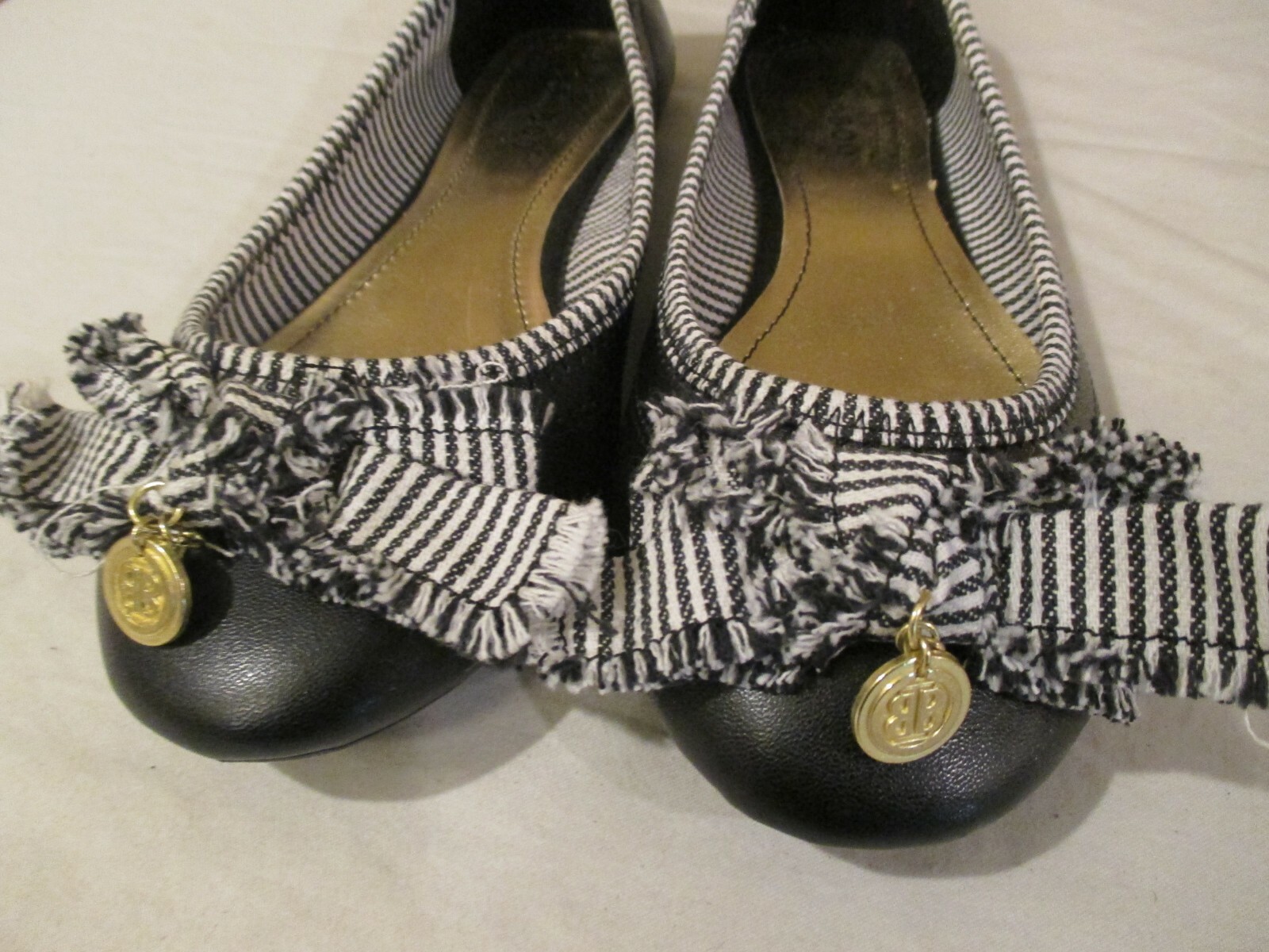 BAMBOO Stripe Bow Ballet Slipper Women’s Shoe Sz 6 M Mint in Box Black & White
