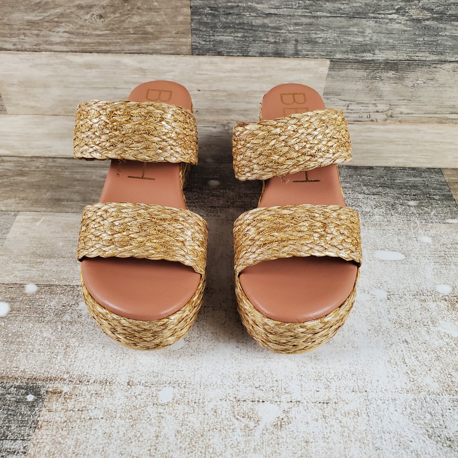 Matisse Ocean Ave Womens Platform Sandal Sz 10 M Cognac Raffia Slip On Round Toe