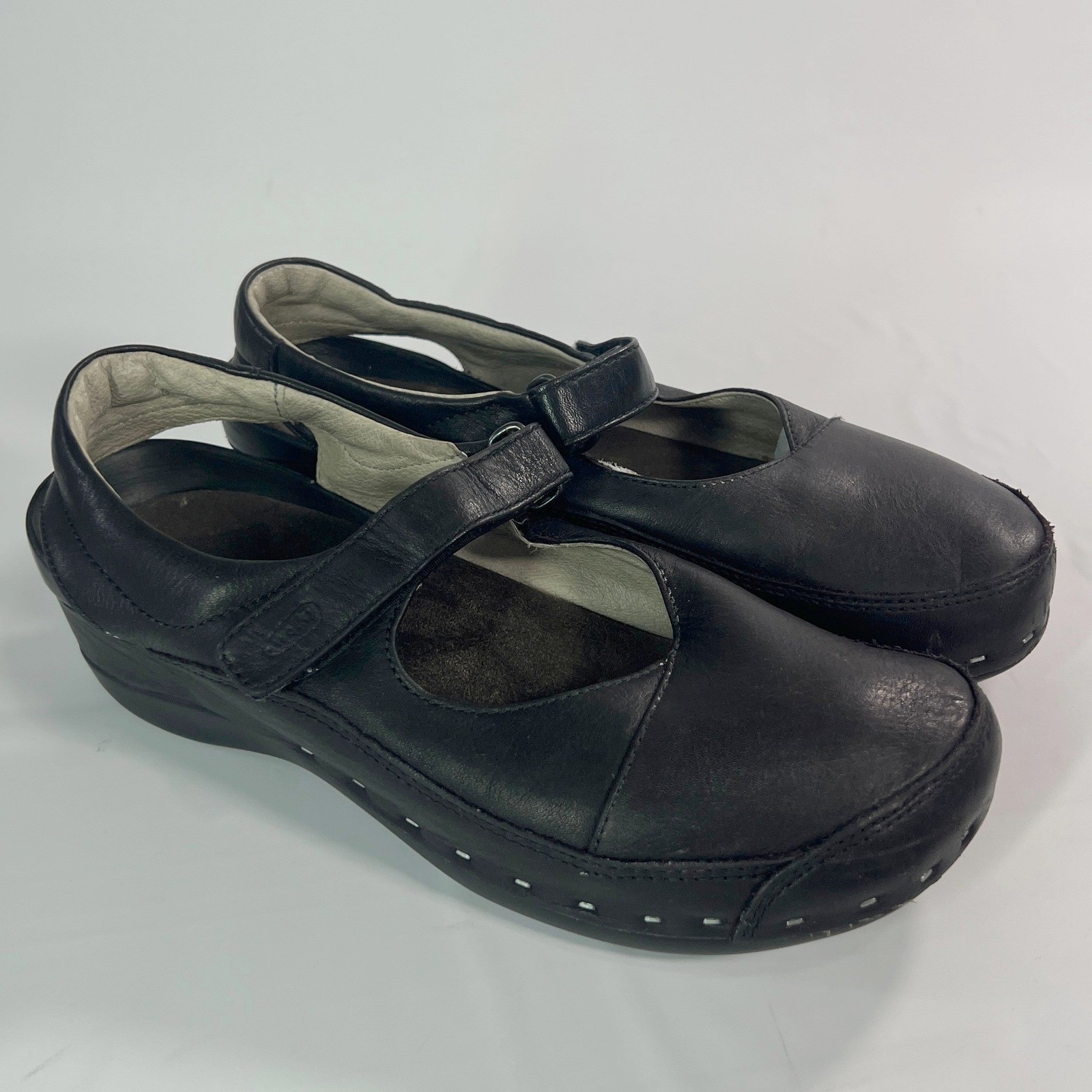 Wolky Strap Cloggy 6015 Black Leather Mary Jane Clogs Size US 10.5-11 WorkShoe