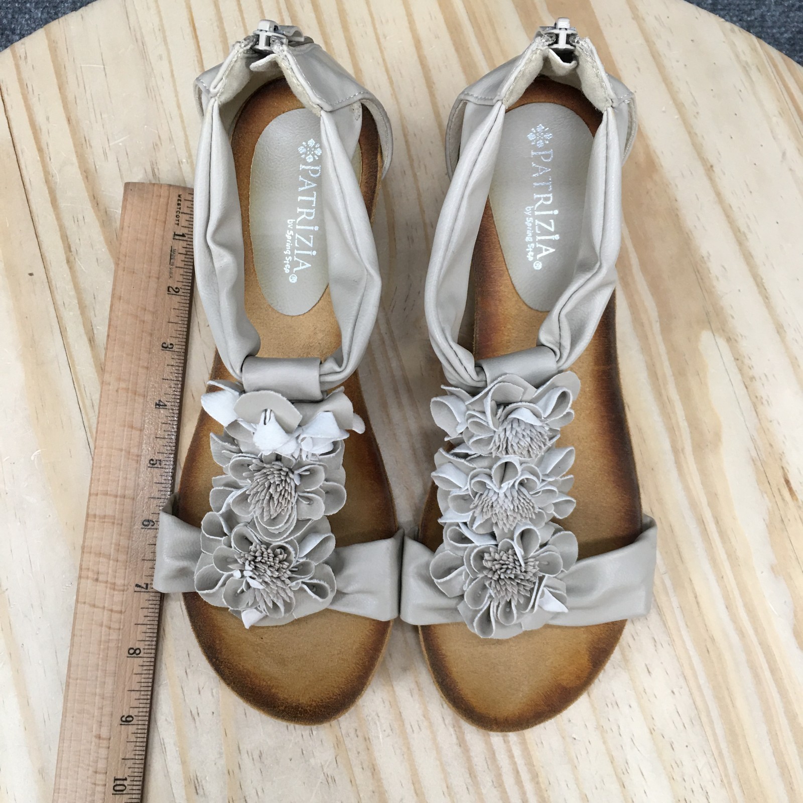 Patrizia by Spring Step Harlequin Sandals Womens 39 T-Strap Flower Wedge Beige