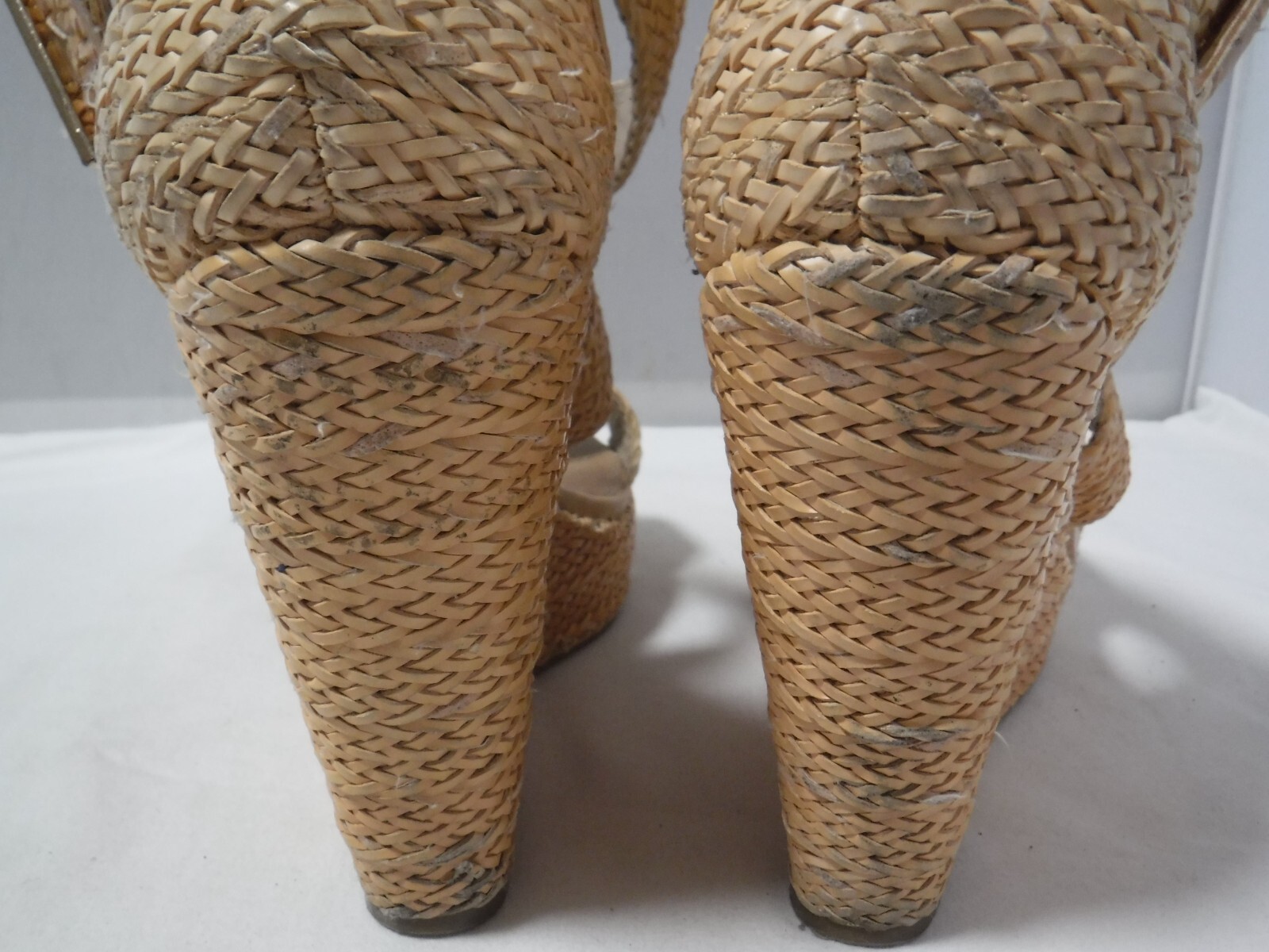PF2 VTG Women’s STEVE MADDEN Natural Straw Chunky Platform Strappy Heel Sandals