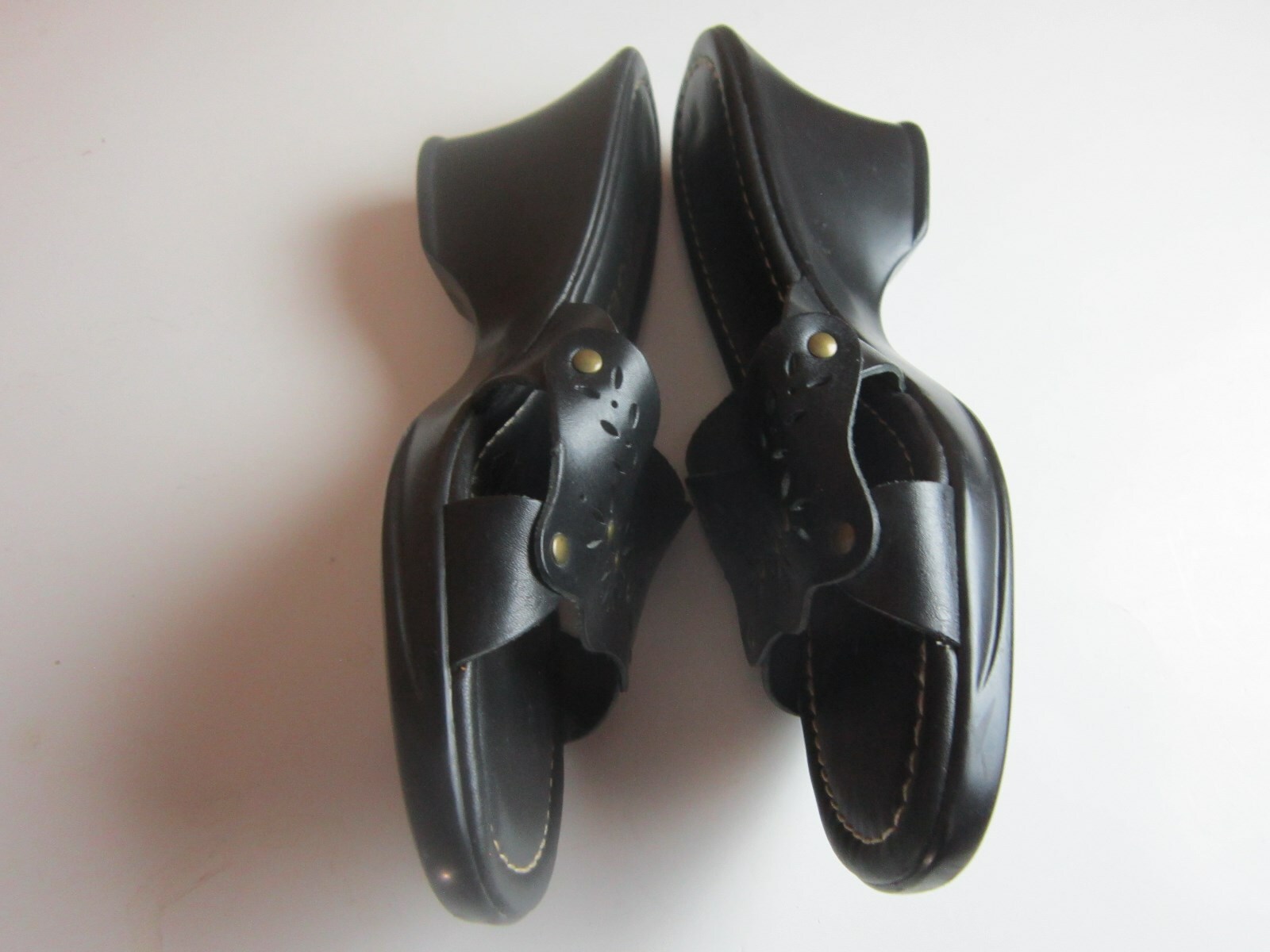Gegrge Leather Sandals 8M Black Slip On Shoes Brazil Wedge Heels 2.5 in. #SHOE7
