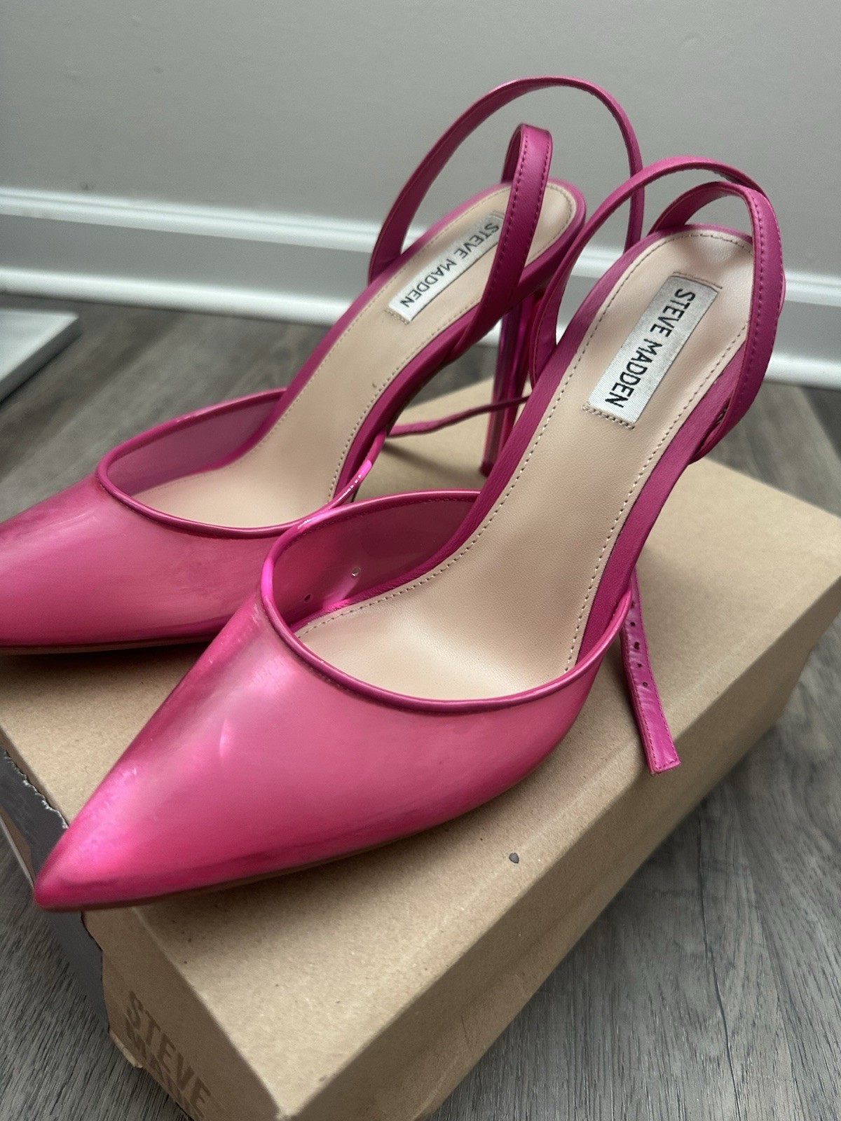 Steve Madden Women’s Pink Pointed Toe Stiletto Slingback Ankle Strap 10