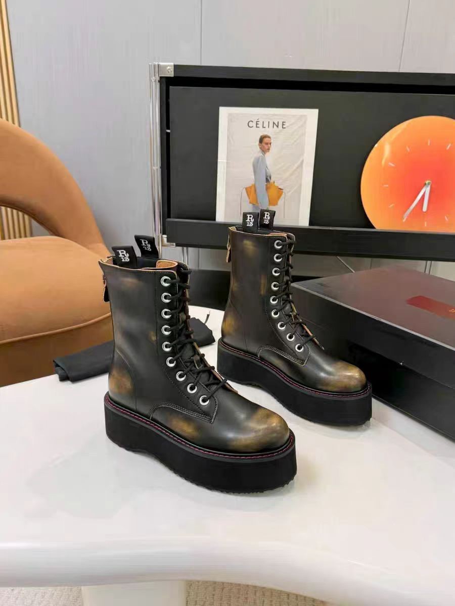 R13 Double Stack Platform Leather Punk Boots