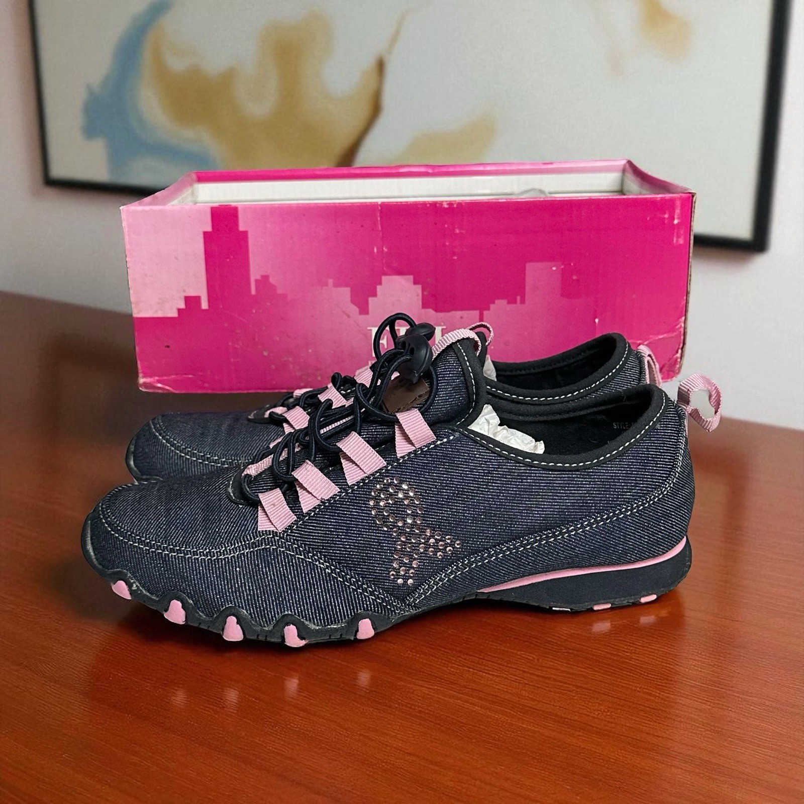 FDJ French Dressing Denim Sneakers Breast Cancer Awareness Jeweled Womens 7