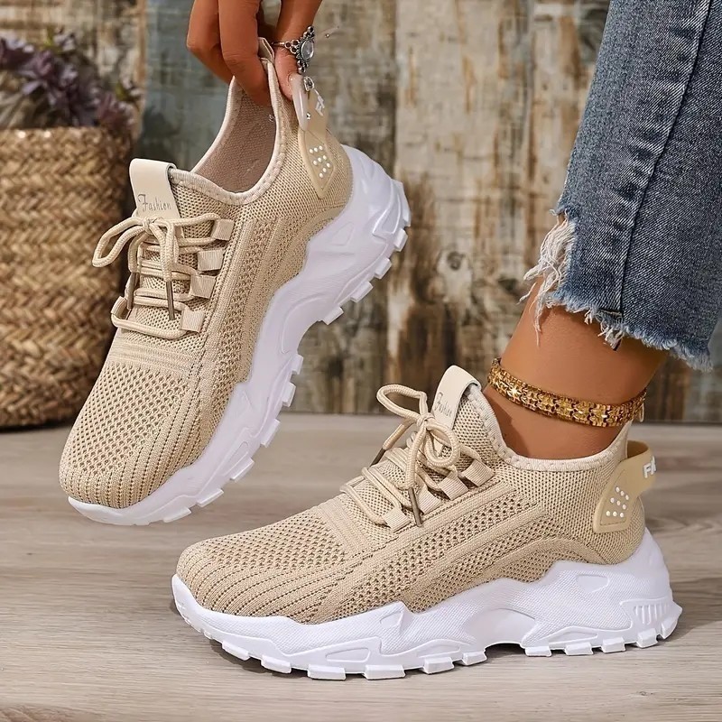 Beige Knit ‘Fashion’ Sneakers – Lightweight & Breathable Casual Shoes EU 38/ 7.5