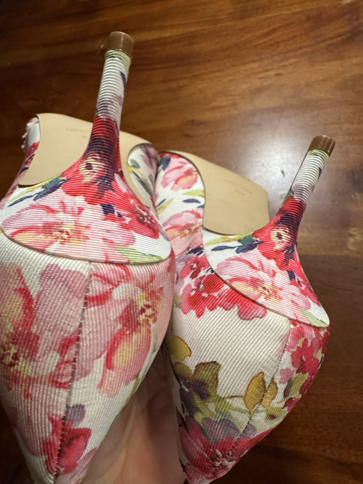 Nine West Women’s Pink Floral Print Fabric Pointed Toe Pump Heels Sz 10M