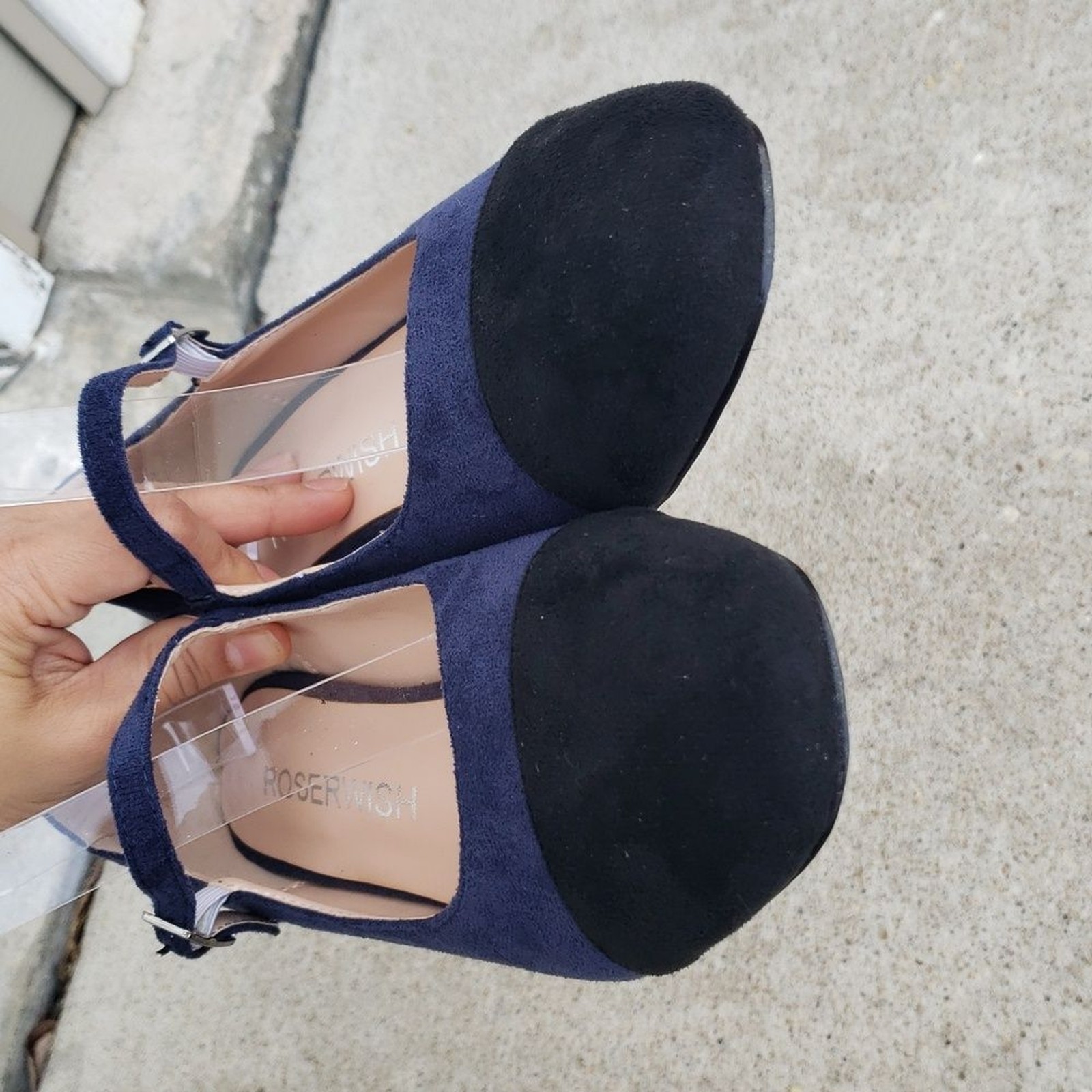 Roserwish Suede Mary Jane Square Toe Block Heels Sandals Size 8 Workwear Neutral