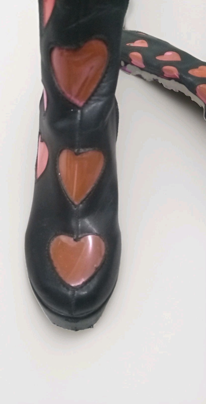 Sugarthrillz Women’s Black Gogo Boots with Pink Heart Details, 4 inch platform