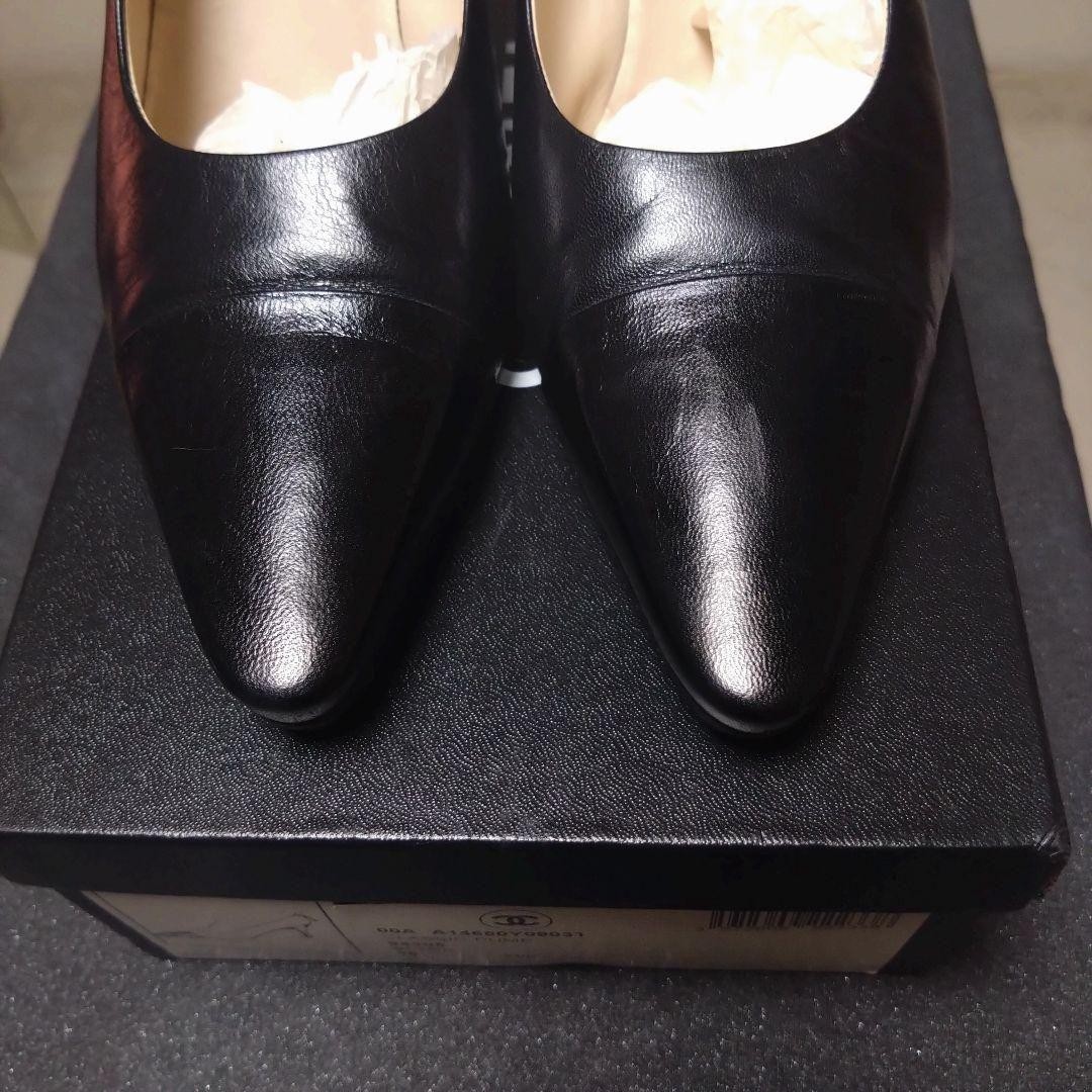 CHANEL Classic Pumps 36 23cm Black Leather Elegant Coco Mark