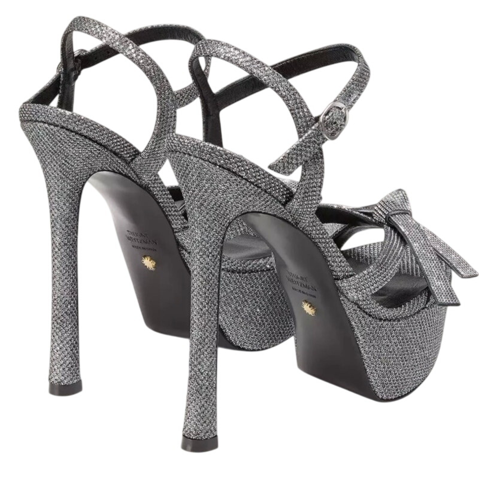 Stuart Weitzman Bow Platform Rhinestone Heels NIB Gunmetal 8.5