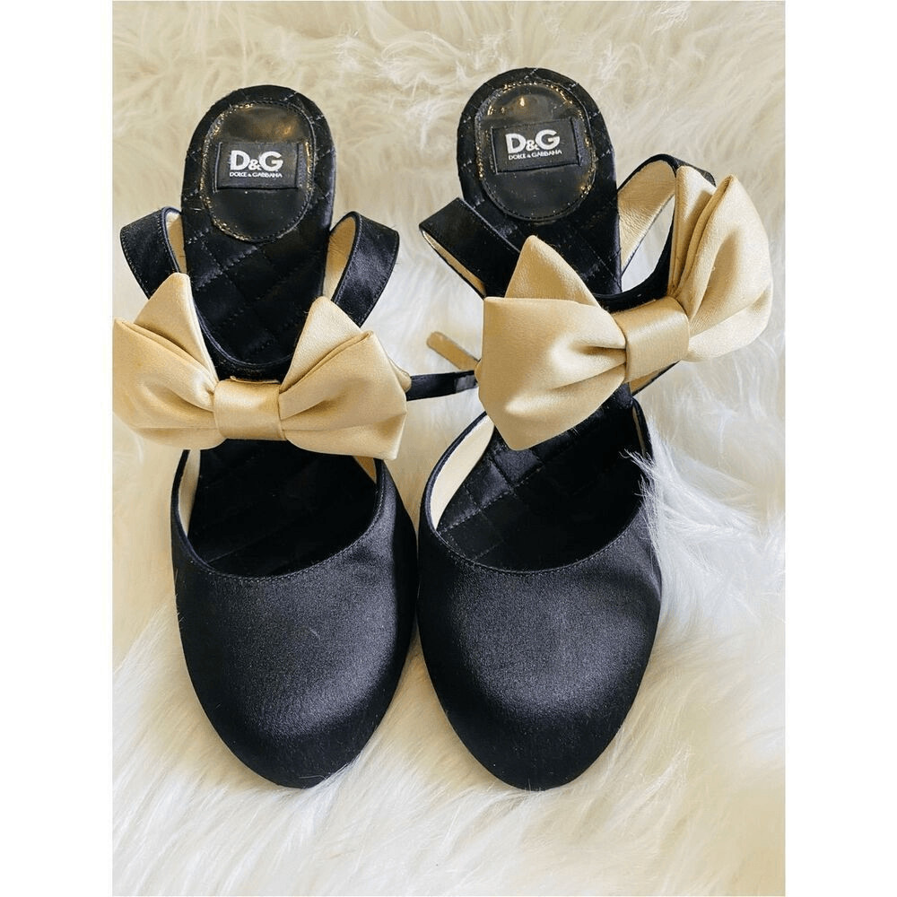 Dolce & Gabbana Bow-Detail Satin Slingback Pumps in size 39. Authentic