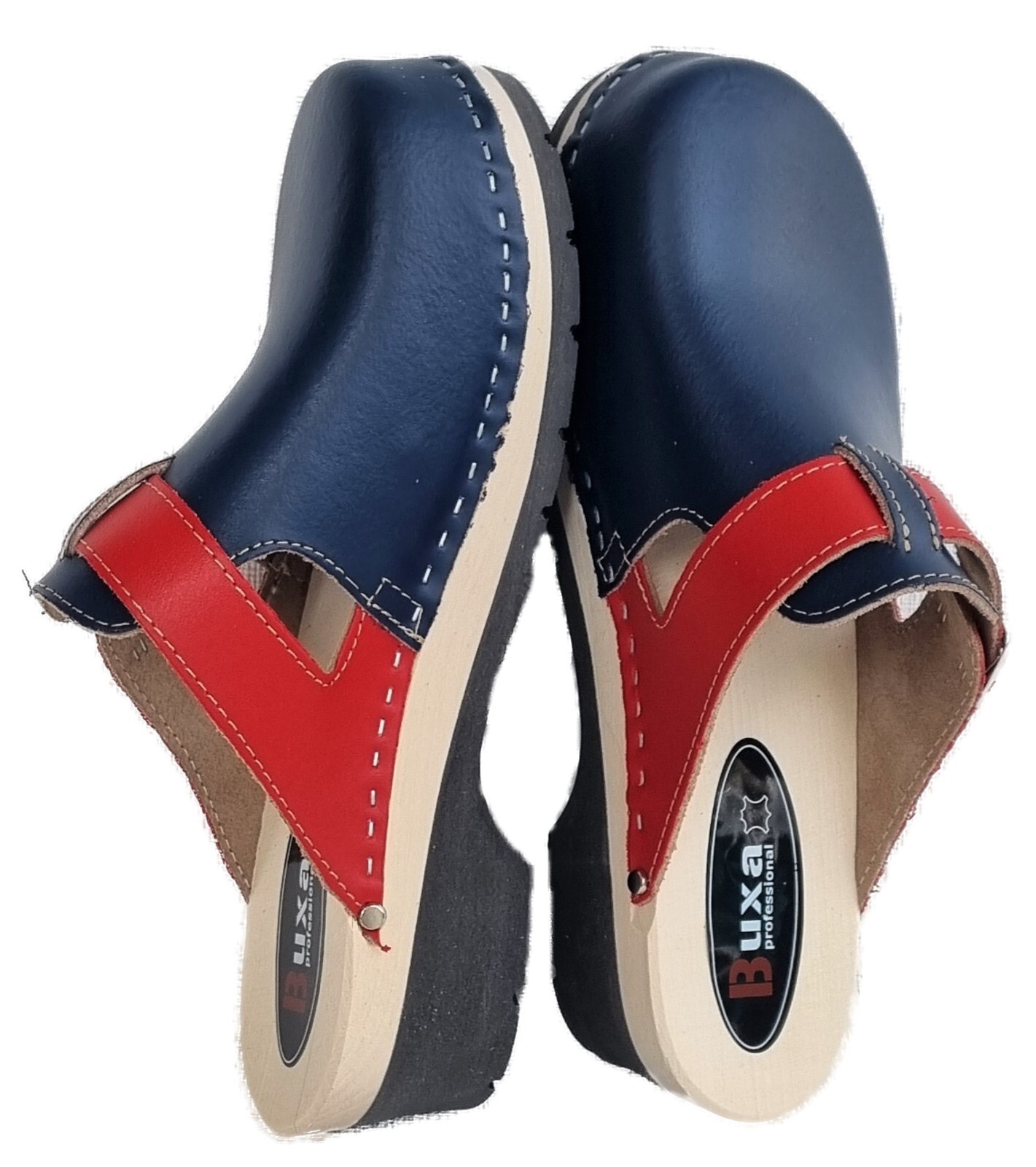 Wooden clogs mules size 38 **blue-red** real leather