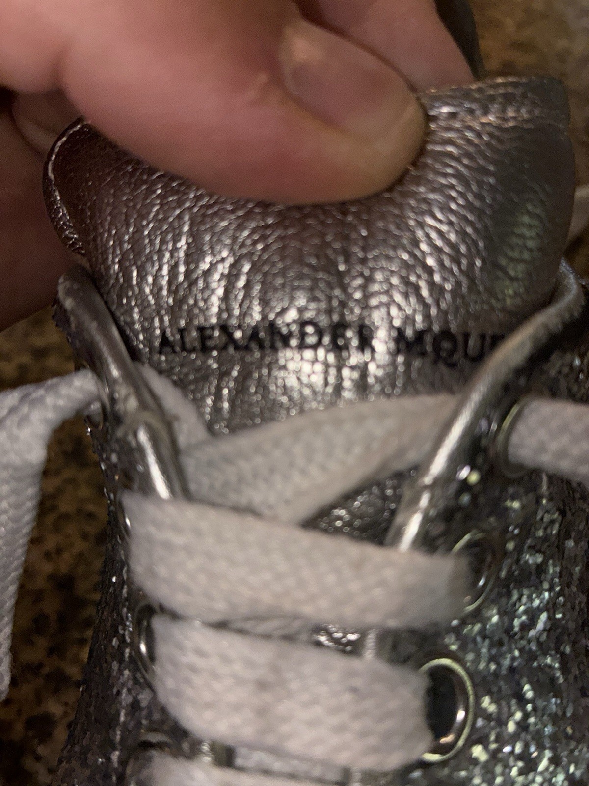 Alexander McQueen Metallic Silver Glitter Oversized Sneakers Size UK 35/US 5