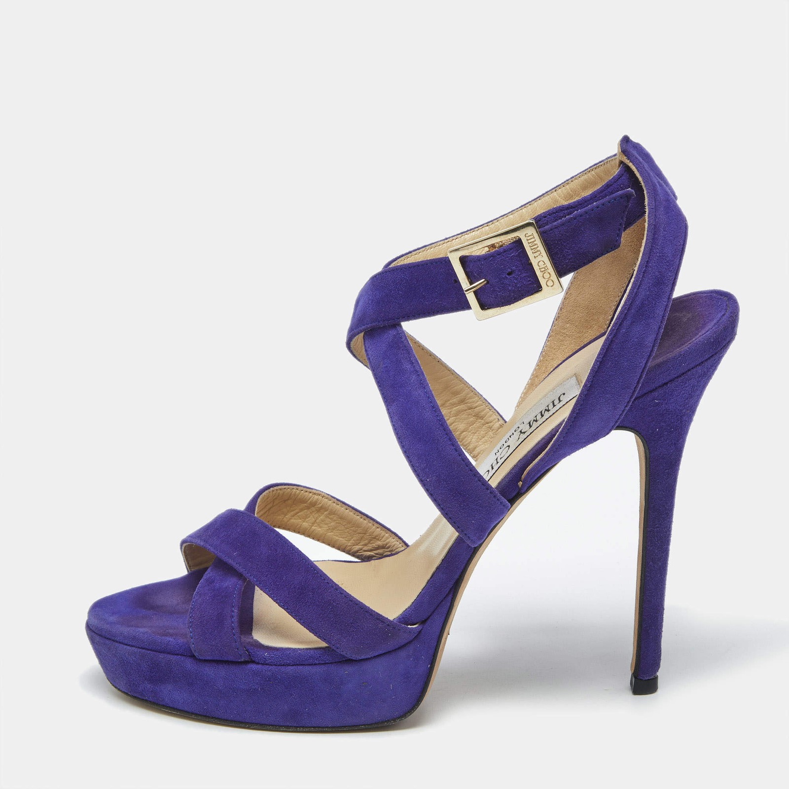 Jimmy Choo Purple Suede Maitai Platform Sandals Size 38.5