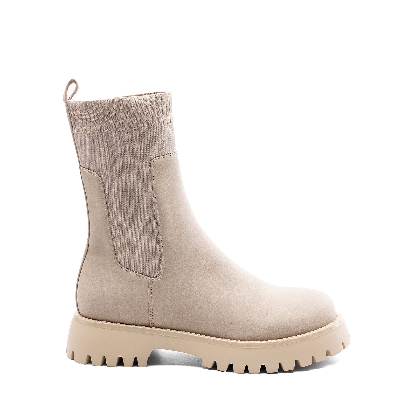 Women Platform Chelsea Boots with Ribbed Sock Upper and Lug Sole Mid Calf Boots
