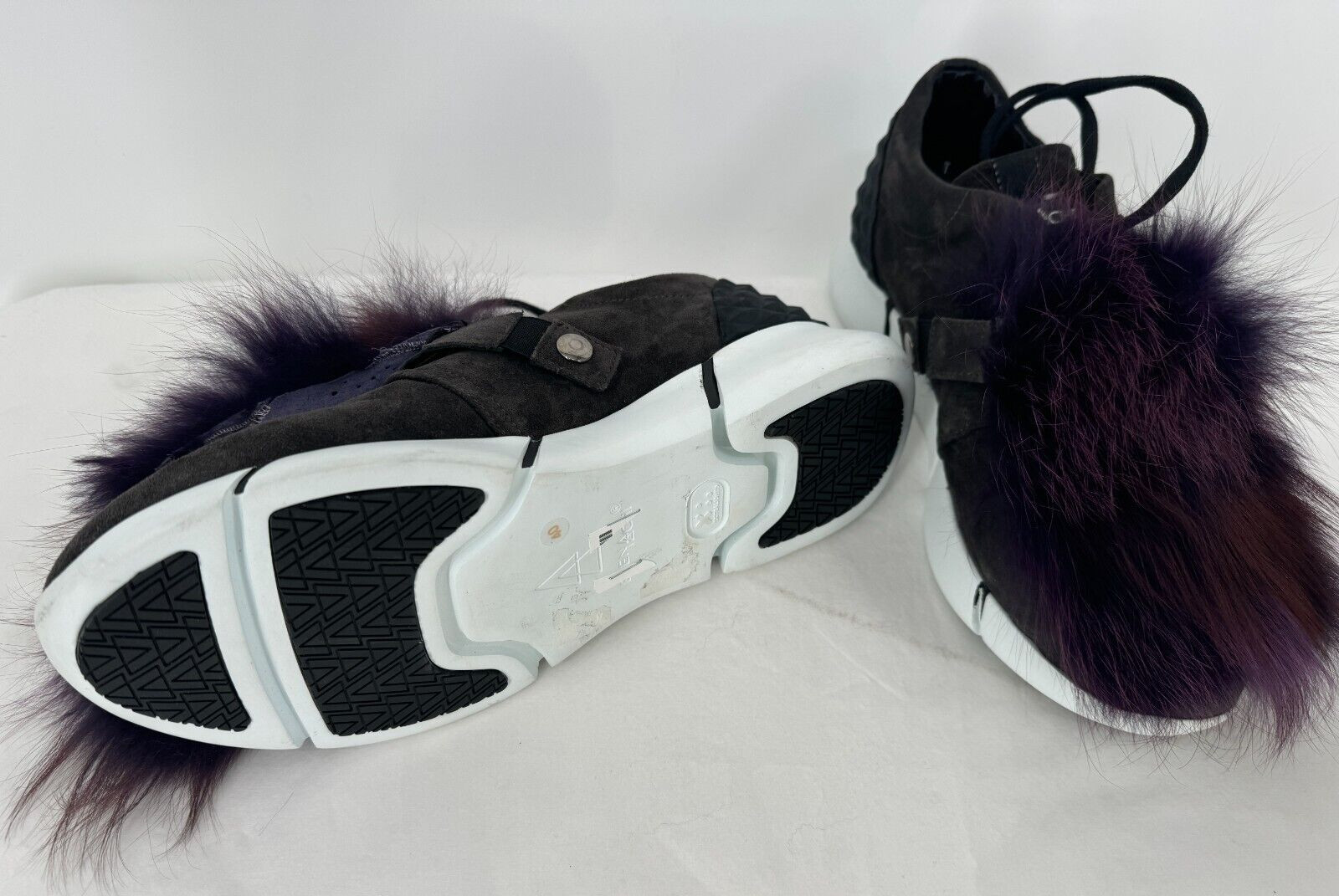 $550 Elena lachi Earth Brown Leather Suede Genuine Fox Fur Sneakers Shoes Sz 40