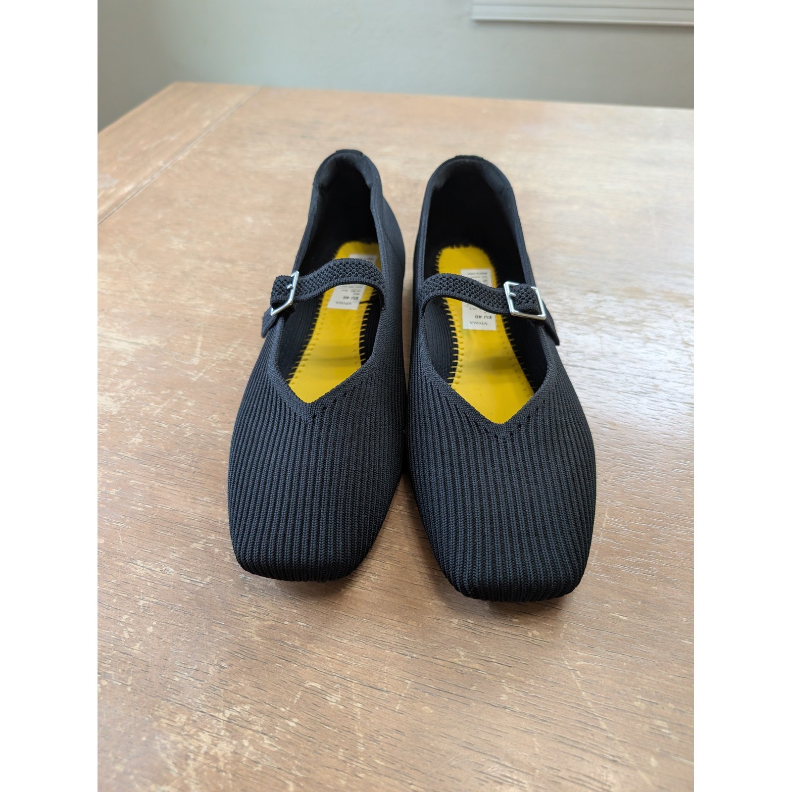 Vivaia Margot Black Square Toe Mary Jane Knit Flats Shoes Womens EU 40 US 9