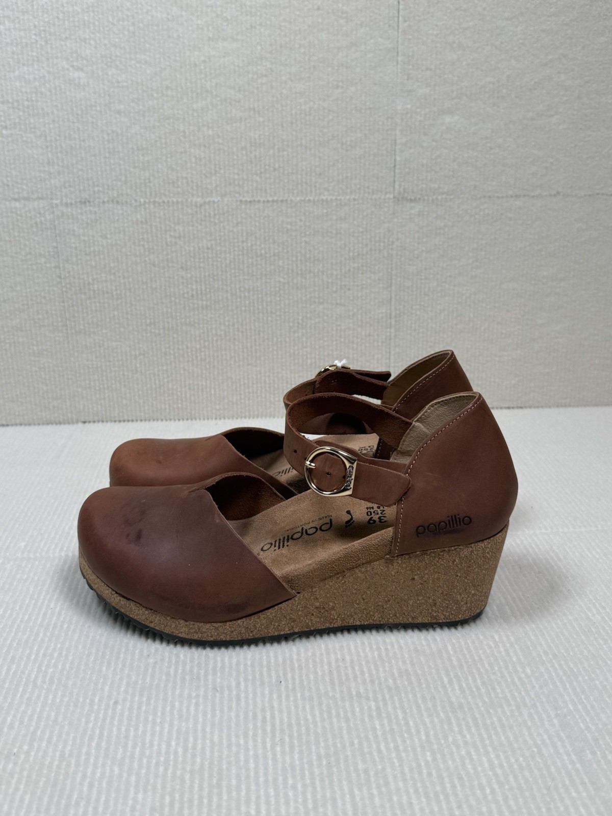 Papillio Birkenstock Wedge Mary Jane Womens US 8/EU 39 Brown Leather Cork NWT