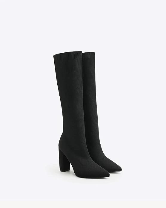 NEWBELLA Womens Stretch Knit Over Knee Boots Chunky Heel Anti-Slip Winter Boot 6